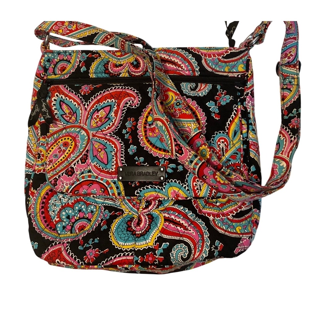 Vera Bradley Sun Valley Paisley Quilted Cotton Crossbody Messenger Bag Black